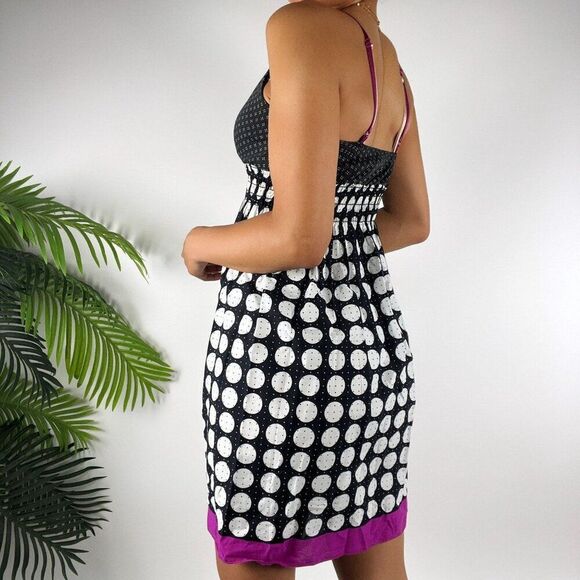 Vintage Y2K Black Polka Dot Strappy Twee Mini Skater Babydoll Mini Dress / XS - Picture 2 of 6